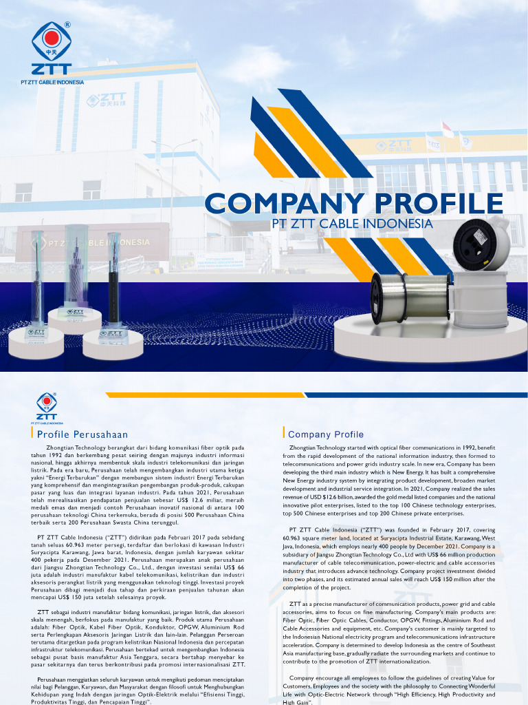PT ZTT Cable Indonesia - Company Profile | PDF