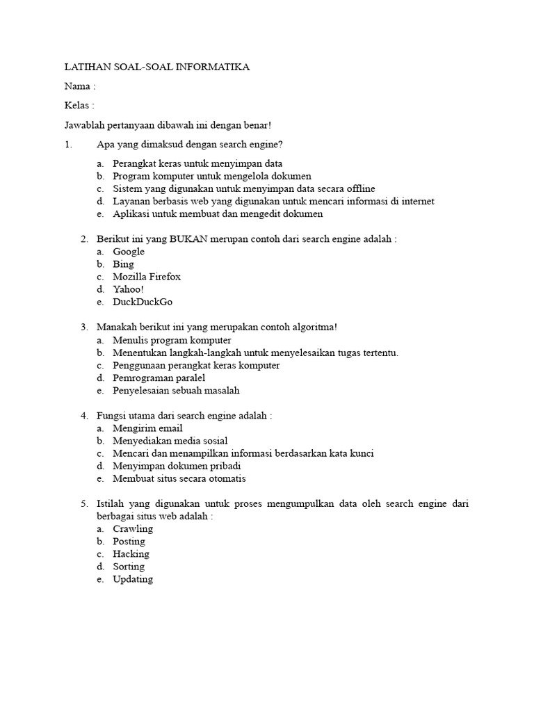 Soal Latihan Informatika Semester 2 | PDF