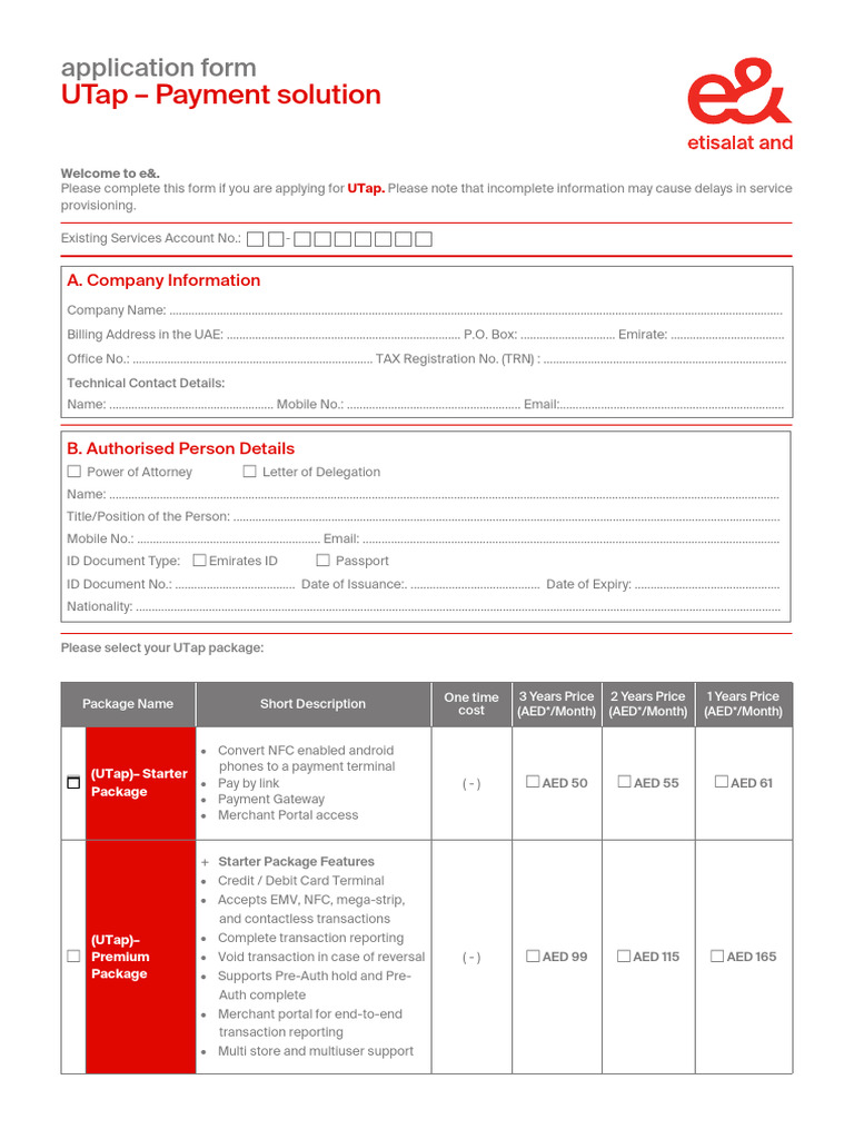UTap Service Application Form | PDF | Point Of Sale | Credit Card