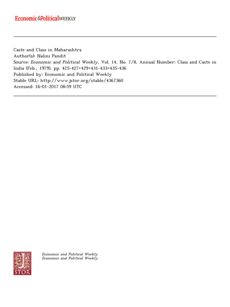 Caste and Class in Maharashtra | PDF | Dalit