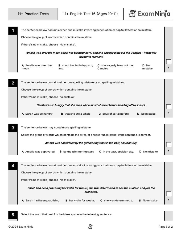 11 English Practice Test Questions | PDF