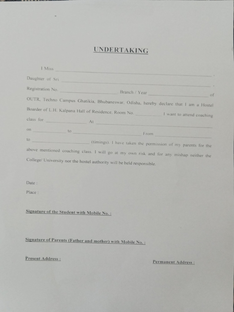 Undertaking For Internship | PDF