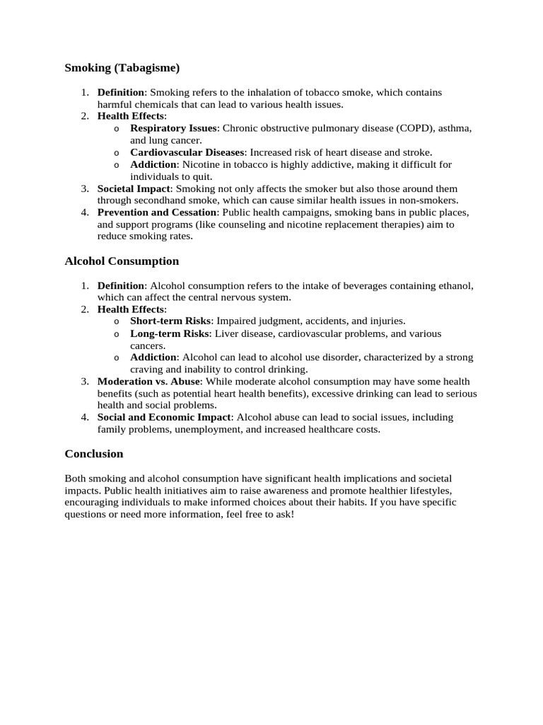 Health Impacts of Smoking and Alcohol | PDF