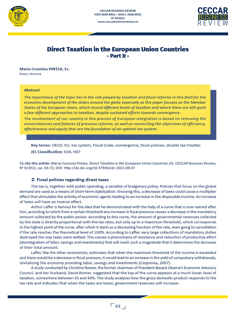 CBR Direct Taxation in The European Union Countries II A161 | PDF ...