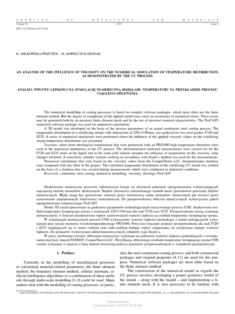 Viscosity Impact on CC Process Simulation | PDF | Viscosity | Rheology