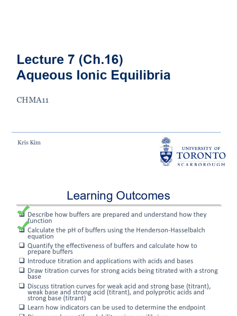 Lec 7 - Aqueous Ionic Equilibria (Ch. 16) - May 27 | PDF | Buffer ...