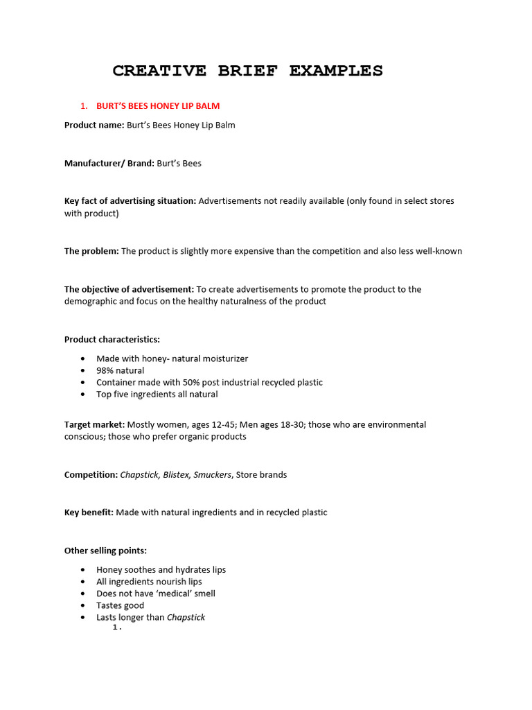 Creative Brief Examples for Marketing | PDF