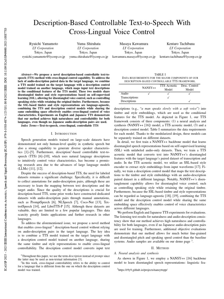 Cross-Lingual Controllable TTS Method | PDF | Speech Synthesis | Data ...