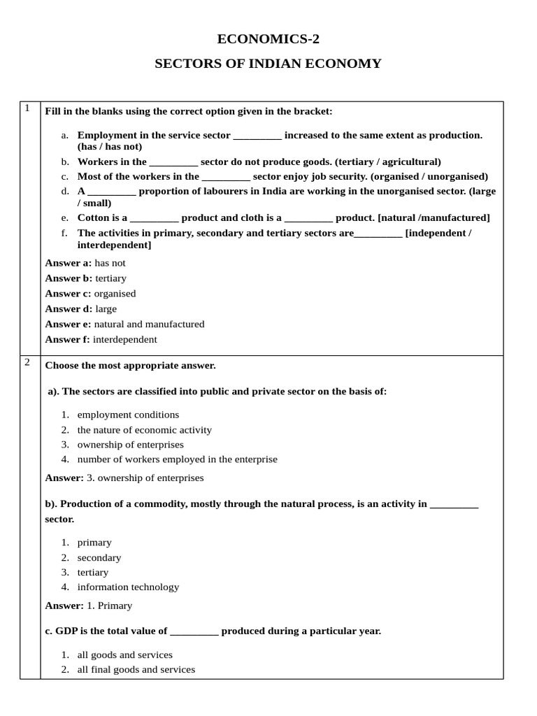Economics - 2 Sector of Indian Economy 20.06.2025 | PDF | Employment ...
