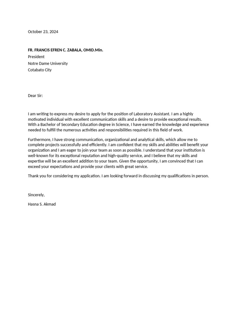 Application for Laboratory Assistant Position | PDF