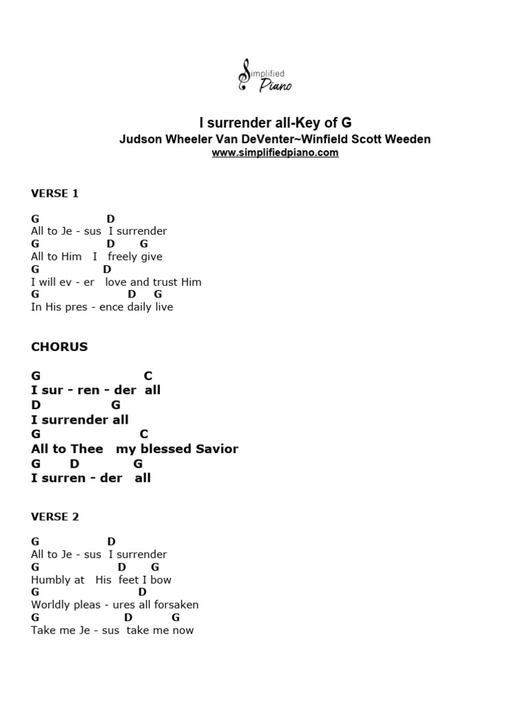 I Surrender All - Key of G Chords | PDF