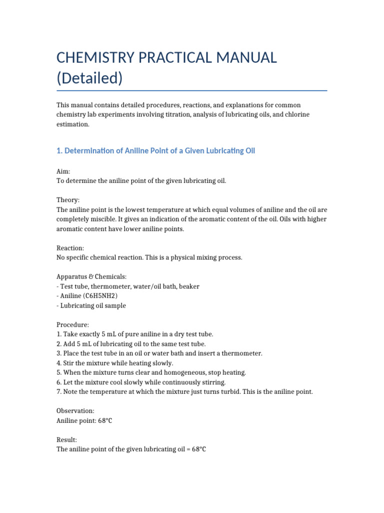 Chemistry Lab Experiments Manual | PDF | Titration | Chemistry