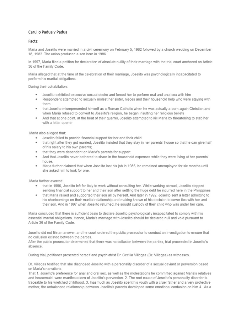 Carullo-Padua Psychological Incapacity Case | PDF | Mental Disorder ...