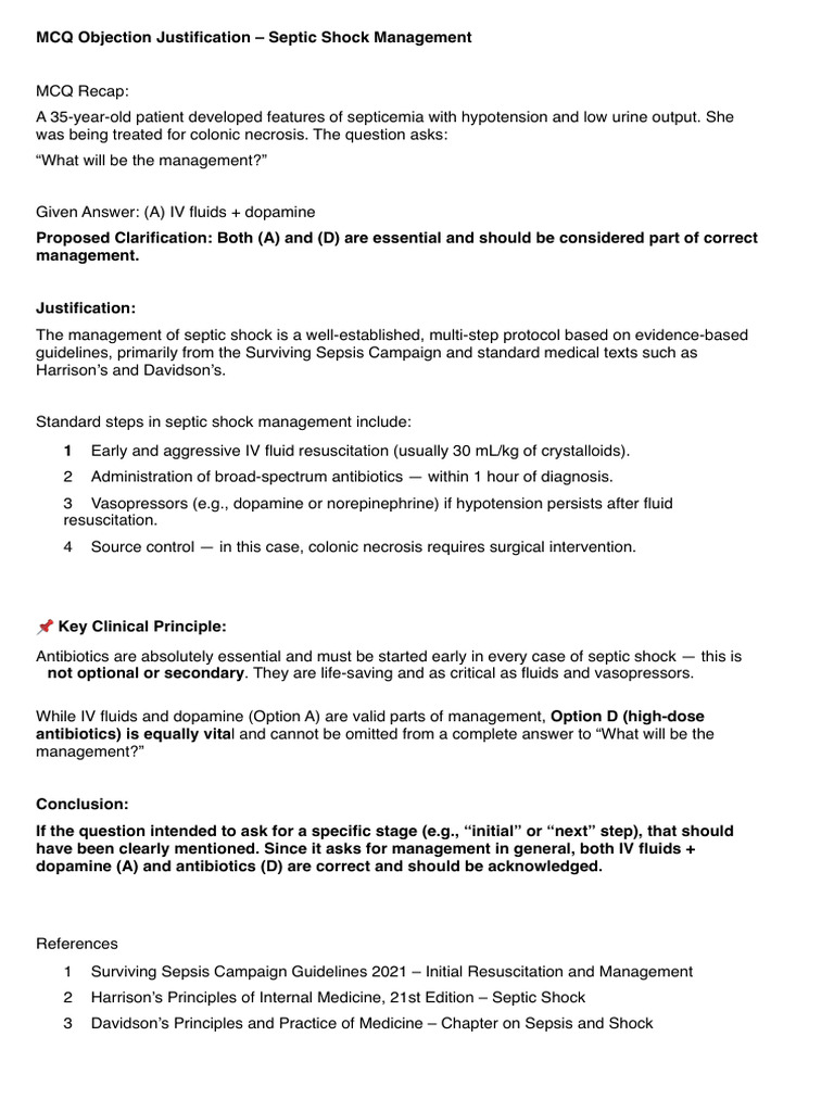 Septic Shock Management Guidelines | PDF