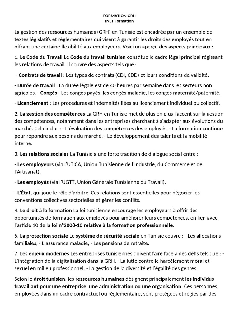 Gestion des Ressources Humaines en Tunisie | PDF | Gestion des ...