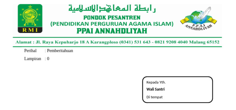 Kop Amplop Surat Pondok | PDF