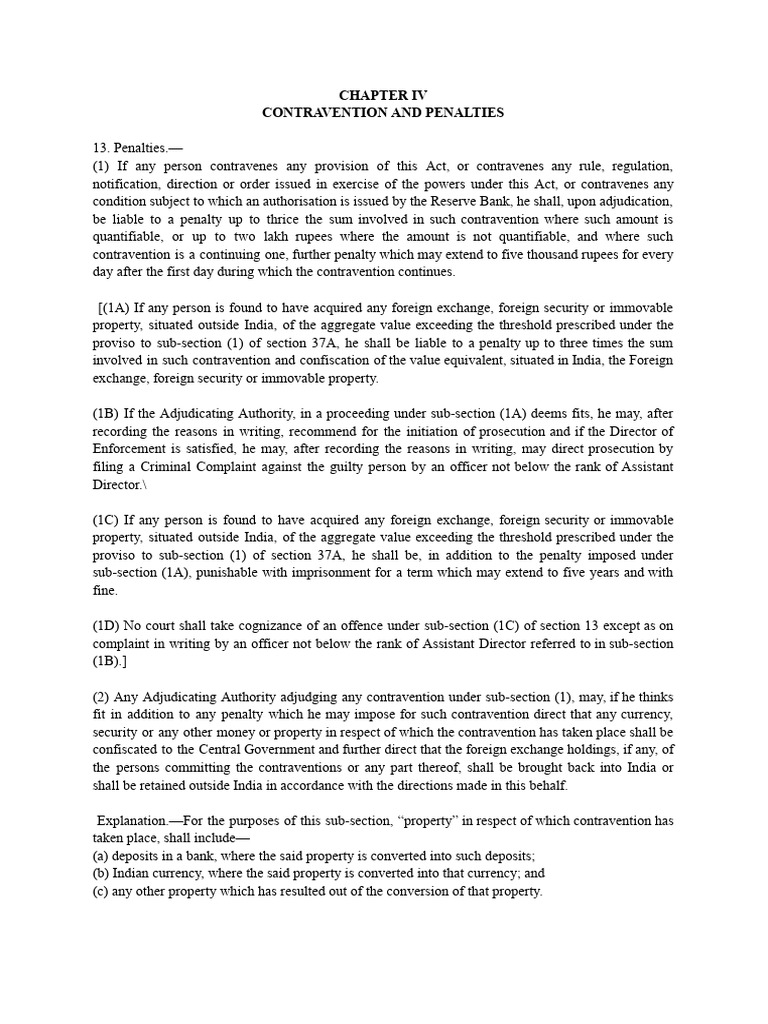 Penalties Under Section 13 of FEMA 1999 | PDF | Criminal Justice ...