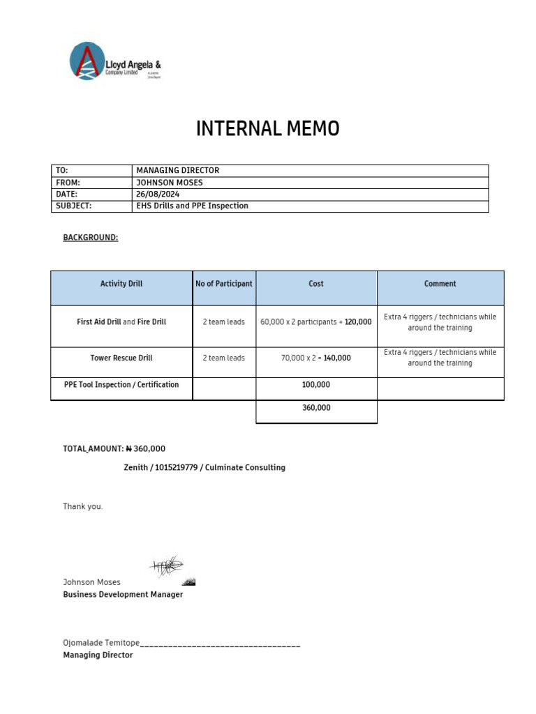 Memo For Drills and PPE Inspection | PDF