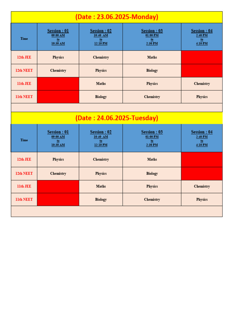 Schedule From 23rd June To 29th June 2025. | PDF | Science Education ...