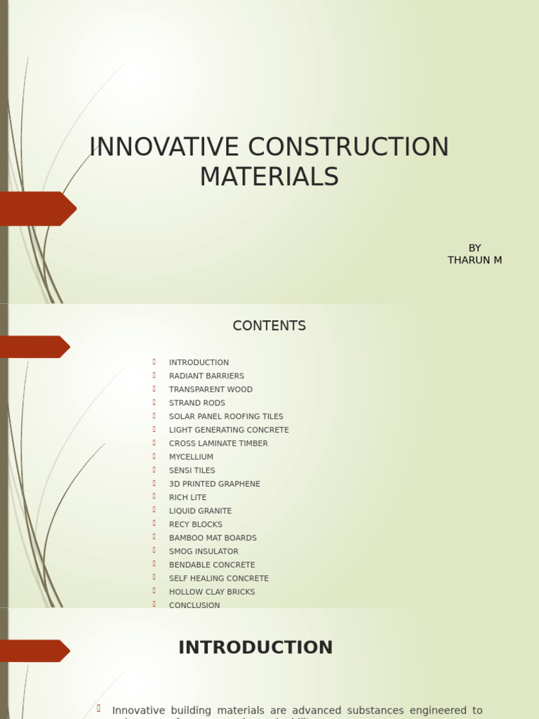 Innovative Construction Materials Overview | PDF | Concrete | Building ...