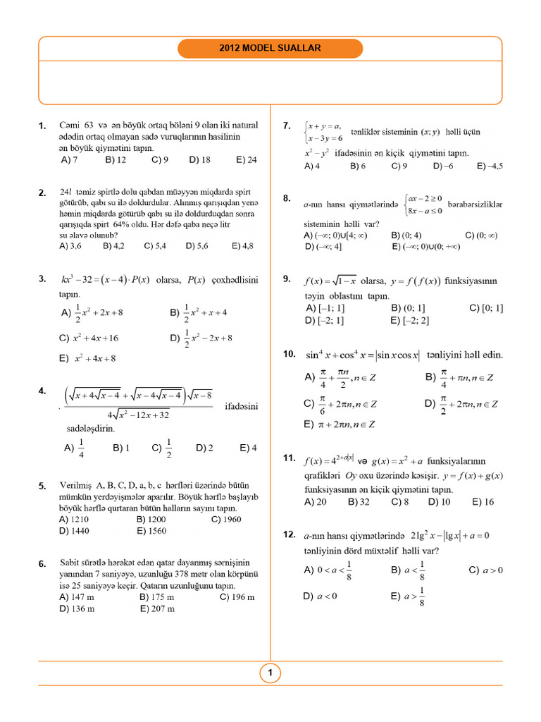 2012 Model Suallar | PDF