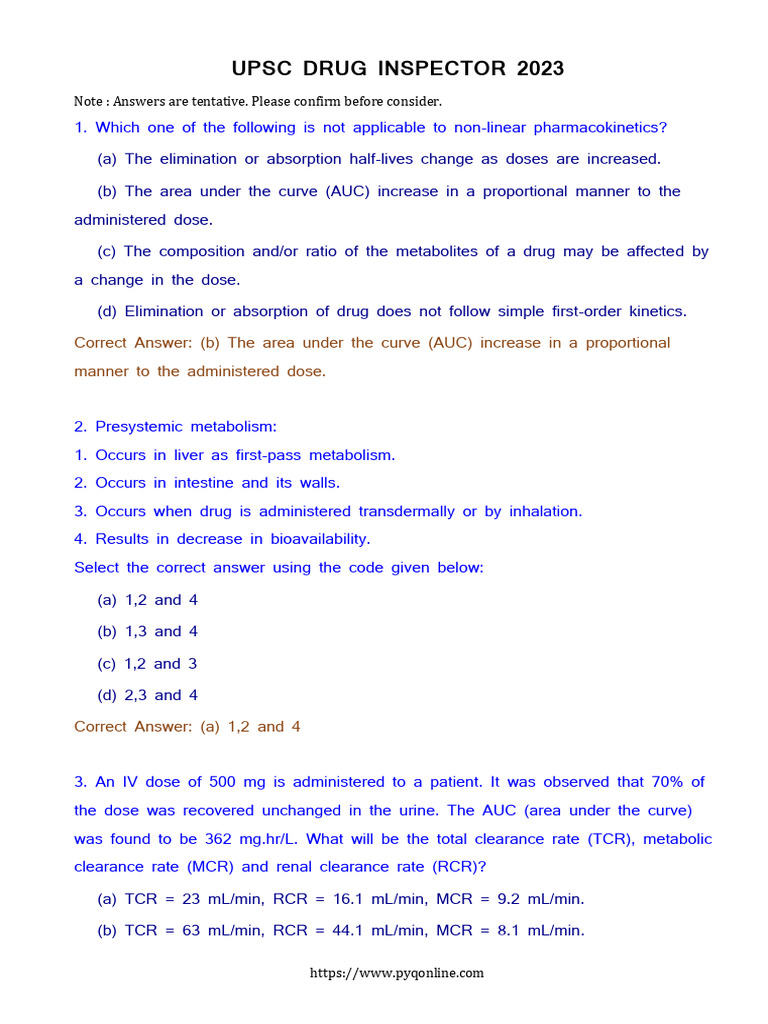 UPSC Drug Inspector Exam Questions 2023 | PDF | Phases Of Clinical ...
