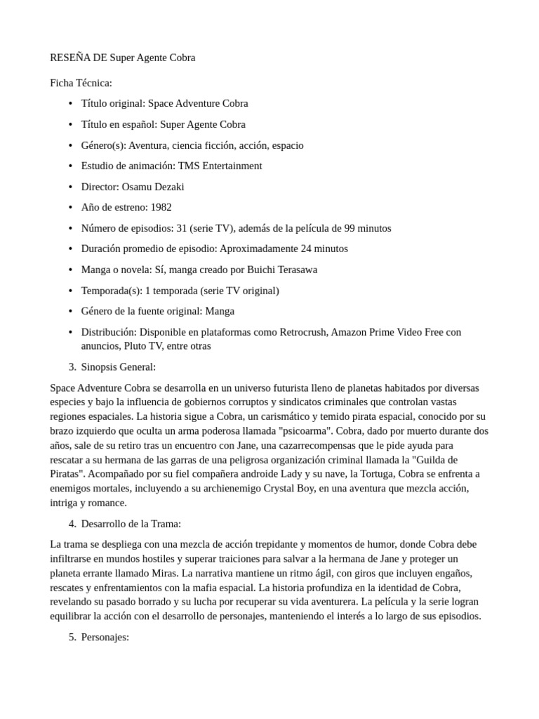 Reseña De Super Agente Cobra Pdf