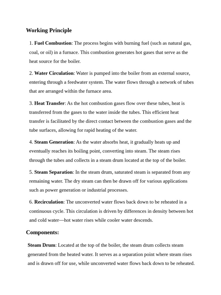 Water Tube Boiler Working Principles | PDF | Boiler | Steam