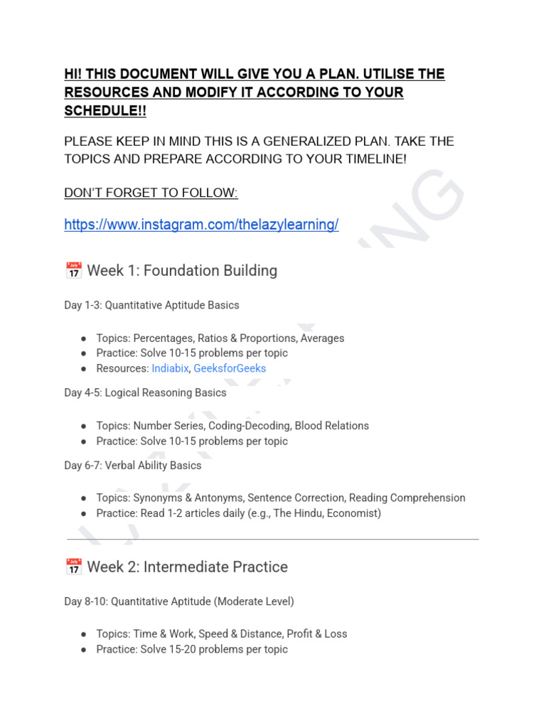 Aptitude Preparation Plan for Interviews | PDF | Graduate Record ...
