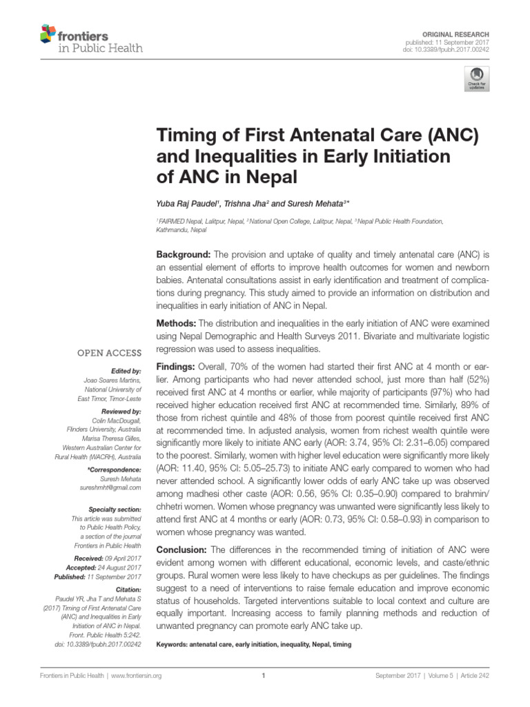 Early Antenatal Care Inequalities in Nepal | PDF | Pregnancy | Human ...