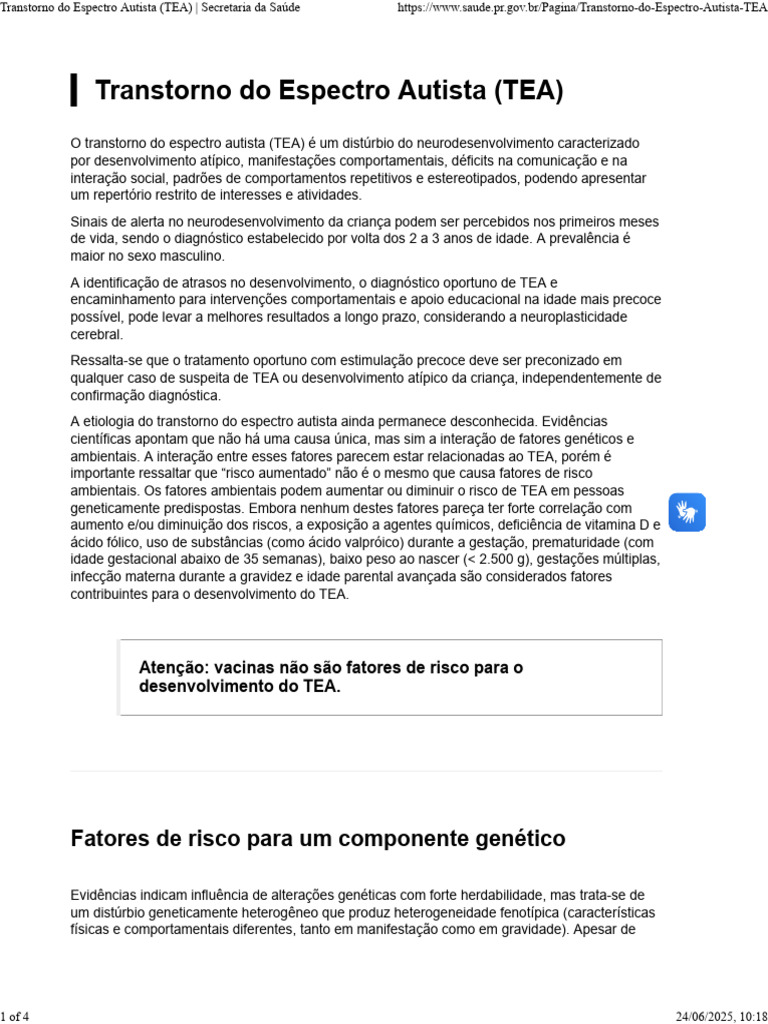 Cartilha sobre Transtorno do Espectro Autista | PDF | Autismo ...
