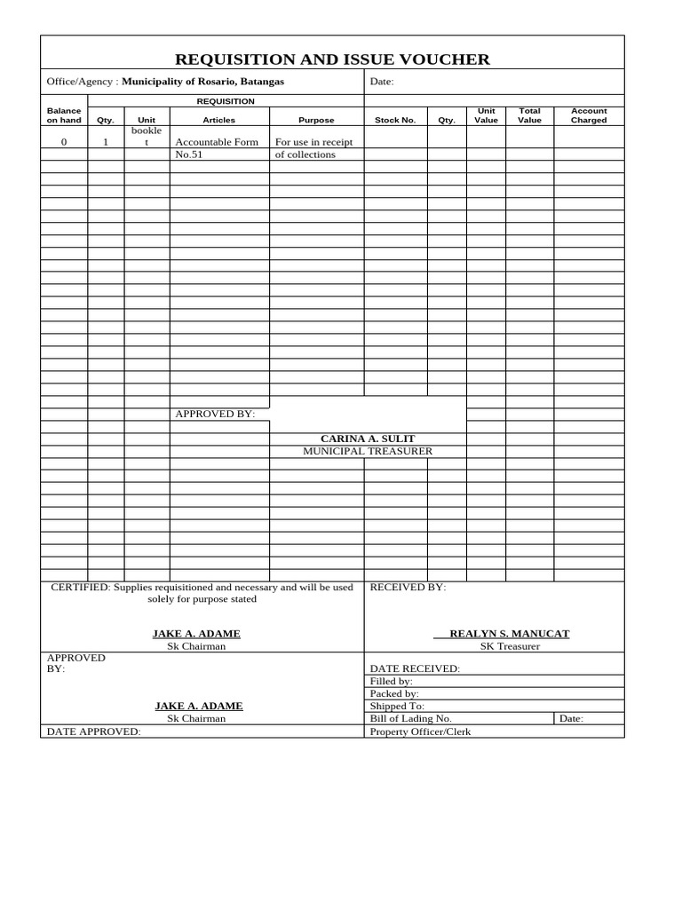 Requisition and Issue Voucher Form | PDF