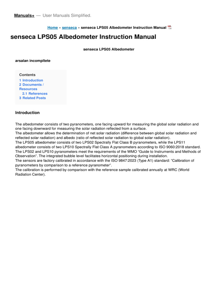 lps05 Albedometer Manual | PDF