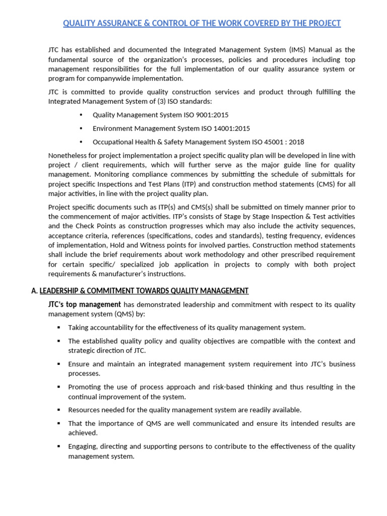 Project Quality Assurance & Control Plan | PDF | Audit | Quality Assurance