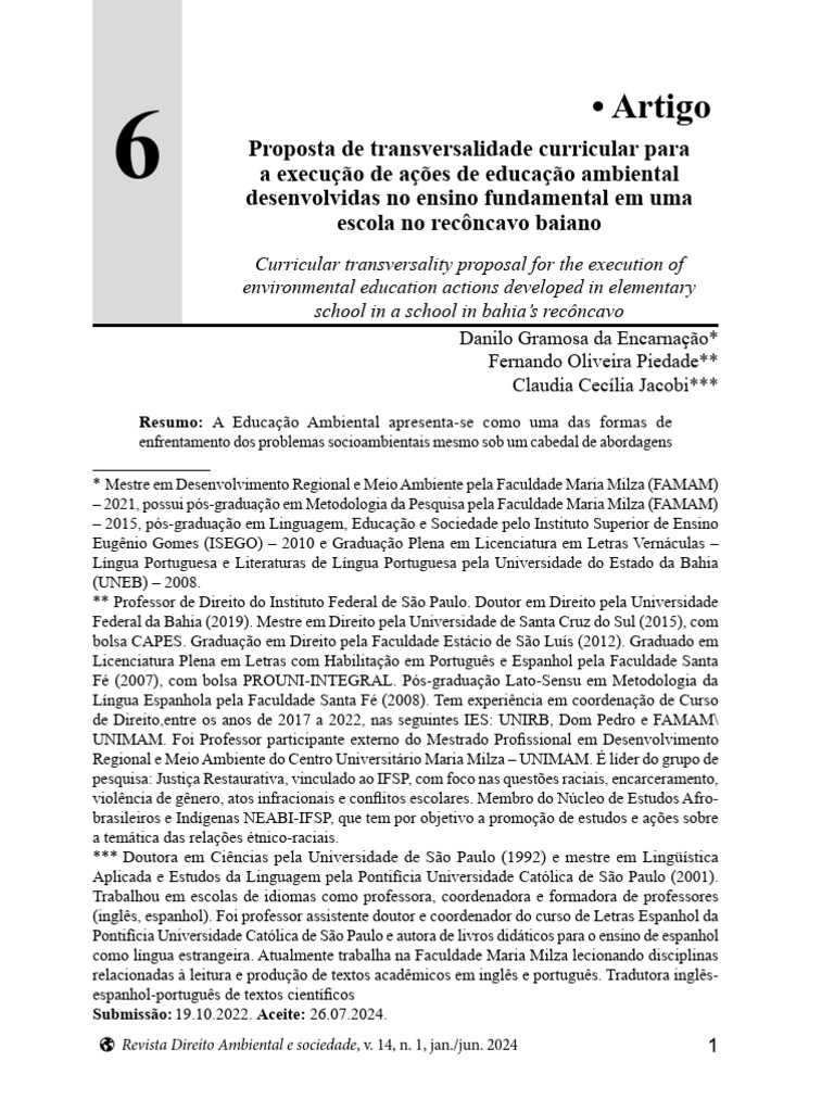 Proposta de Transversalidade em Educação Ambiental | PDF | Pedagogia ...