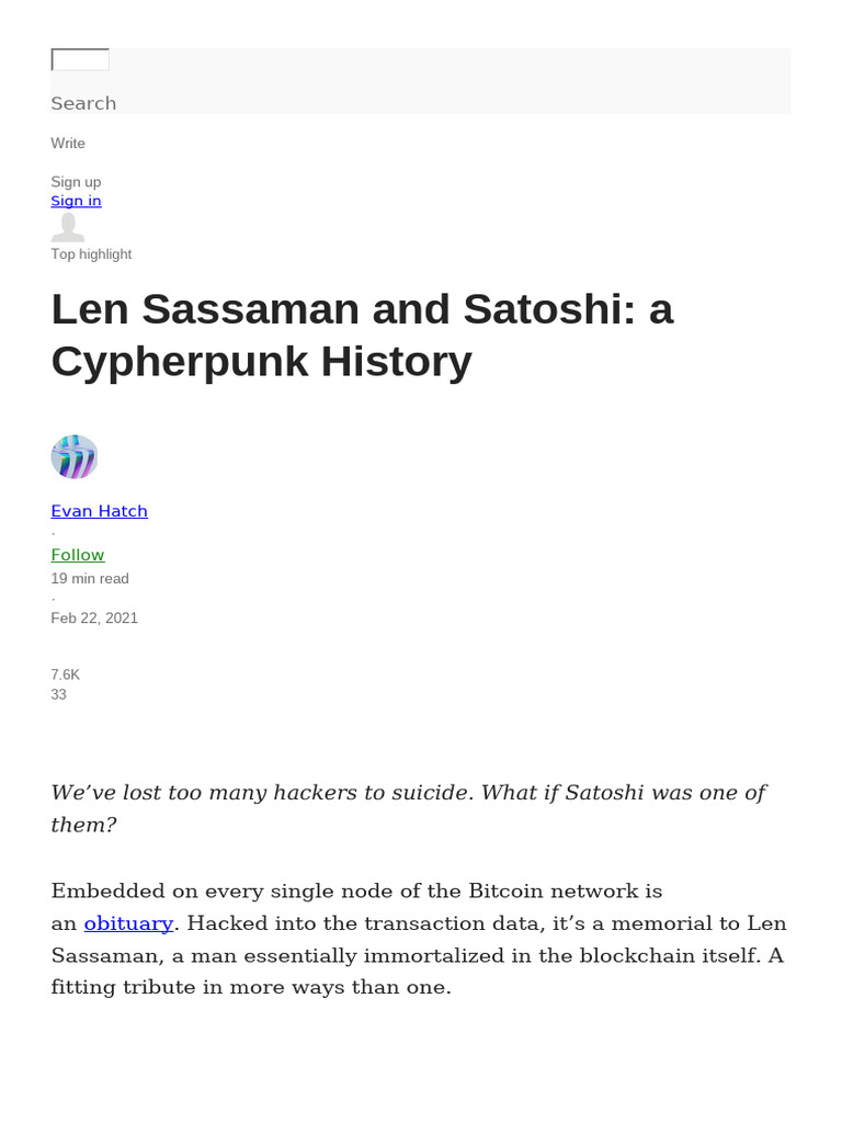 Len Sassaman - Satoshi Nakamoto | PDF | Bitcoin | Cryptocurrency