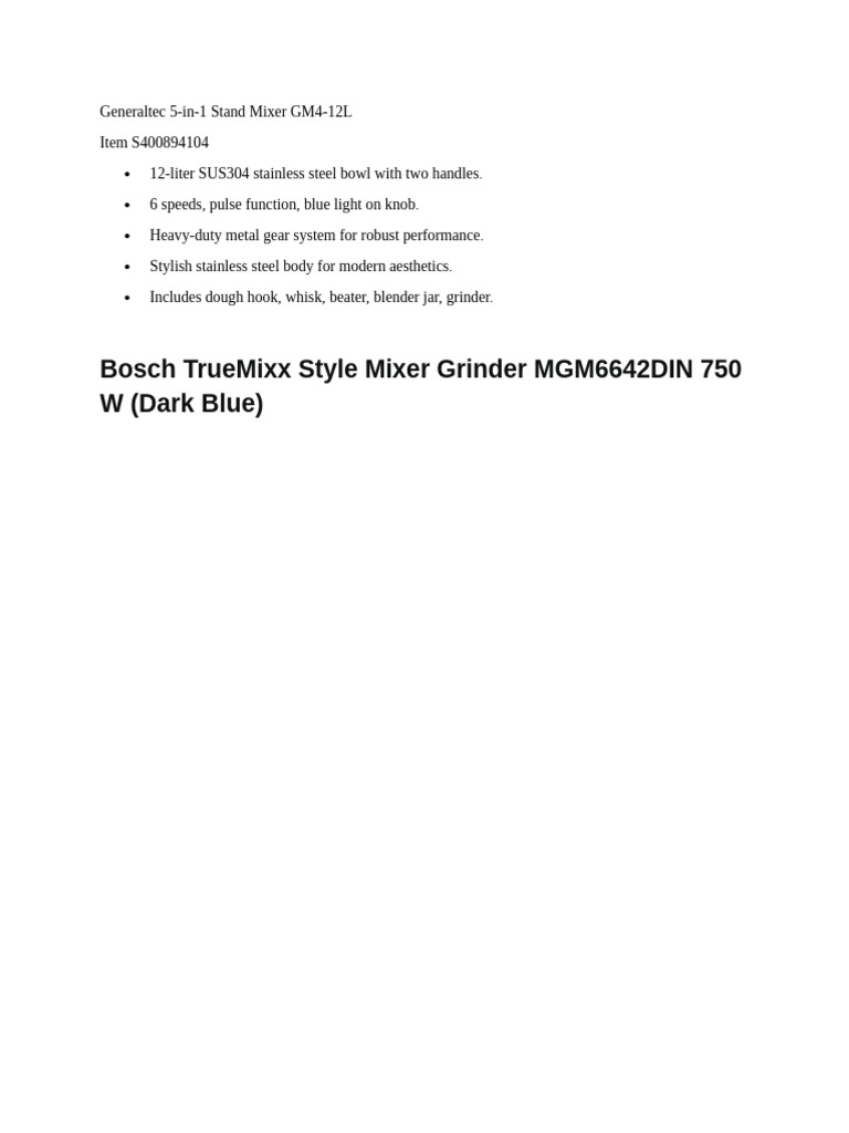 Bosch TrueMixx Mixer Grinder MGM6642DIN | PDF