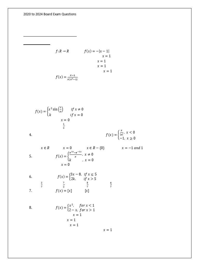 Board Exam Questions: Continuity & Differentiability | PDF | Function ...