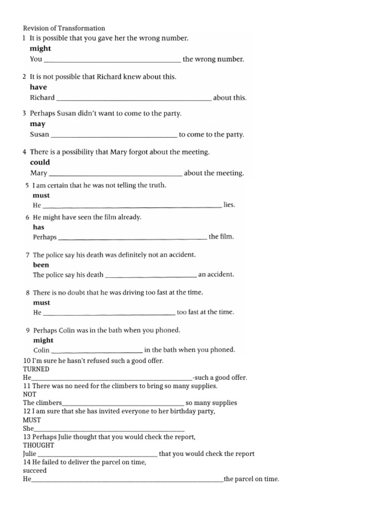English Transformation Exercises | PDF