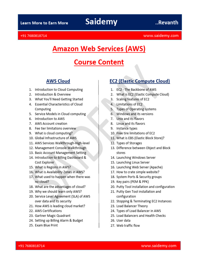 AWS Course Content - Revanth | PDF | Ip Address | Amazon Web Services