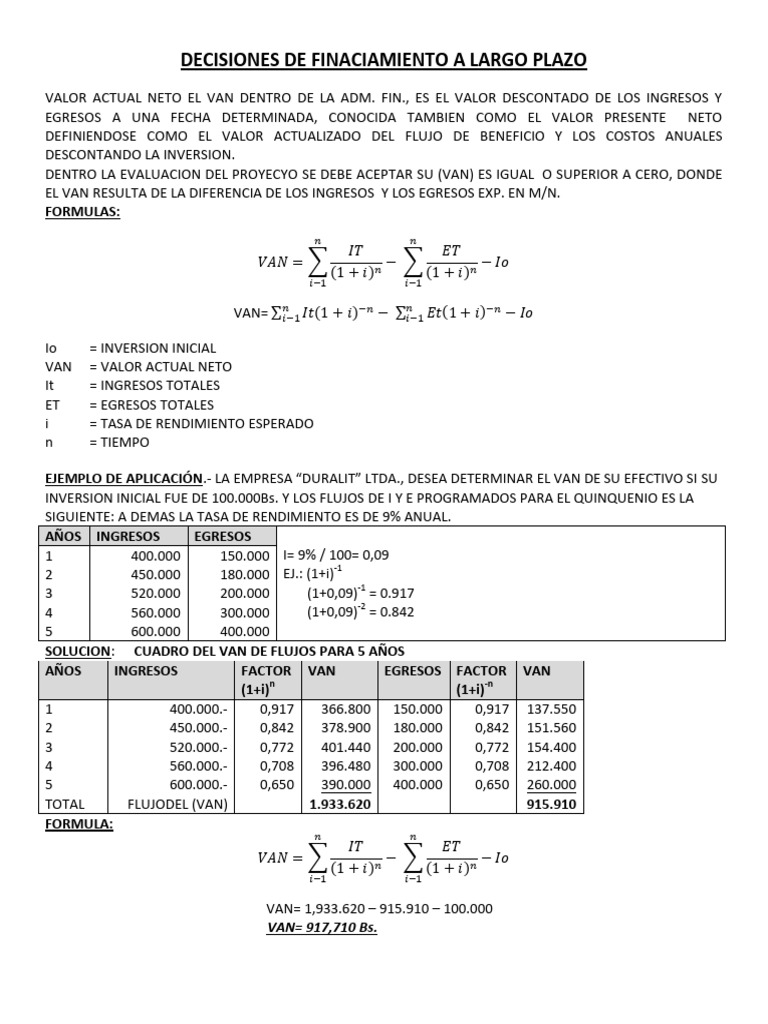 Decisiones de Finaciamiento A Largo Plazo | PDF | Tasa interna de ...