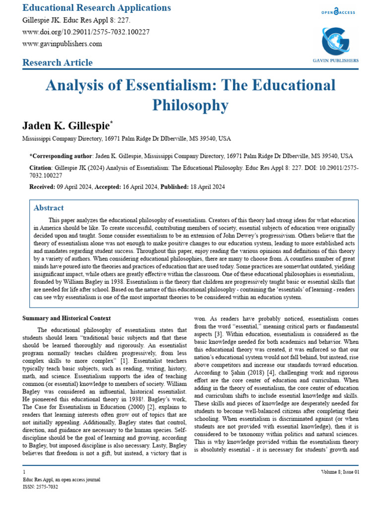 Essentialism in Education: A Critical Analysis | PDF | Philosophy Of ...