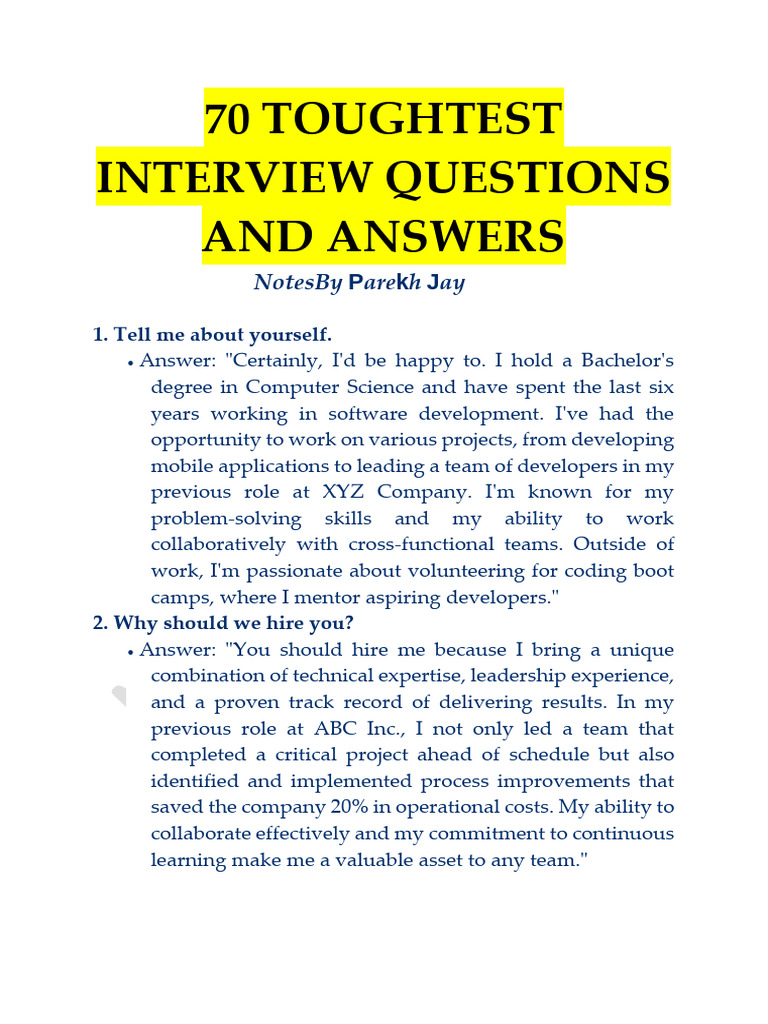 Toughest Interview Questions & Answers | PDF | Mentorship | Project ...