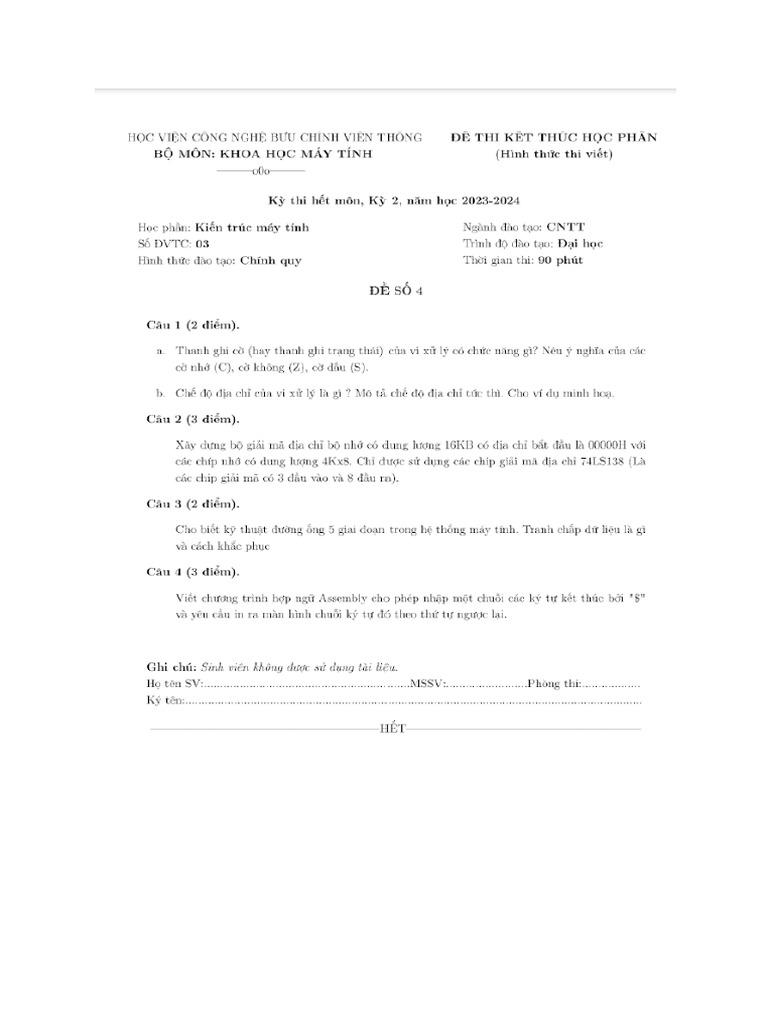 GIẢI ĐỀ KTMT | PDF