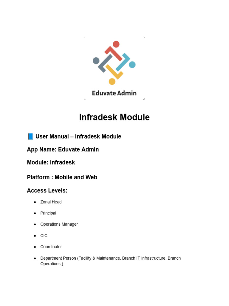 Infradesk User Manual for Eduvate Admin | PDF | System Software | Computing