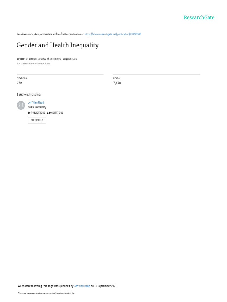 Gender Differences in Health Disparities | PDF | Socioeconomic Status ...