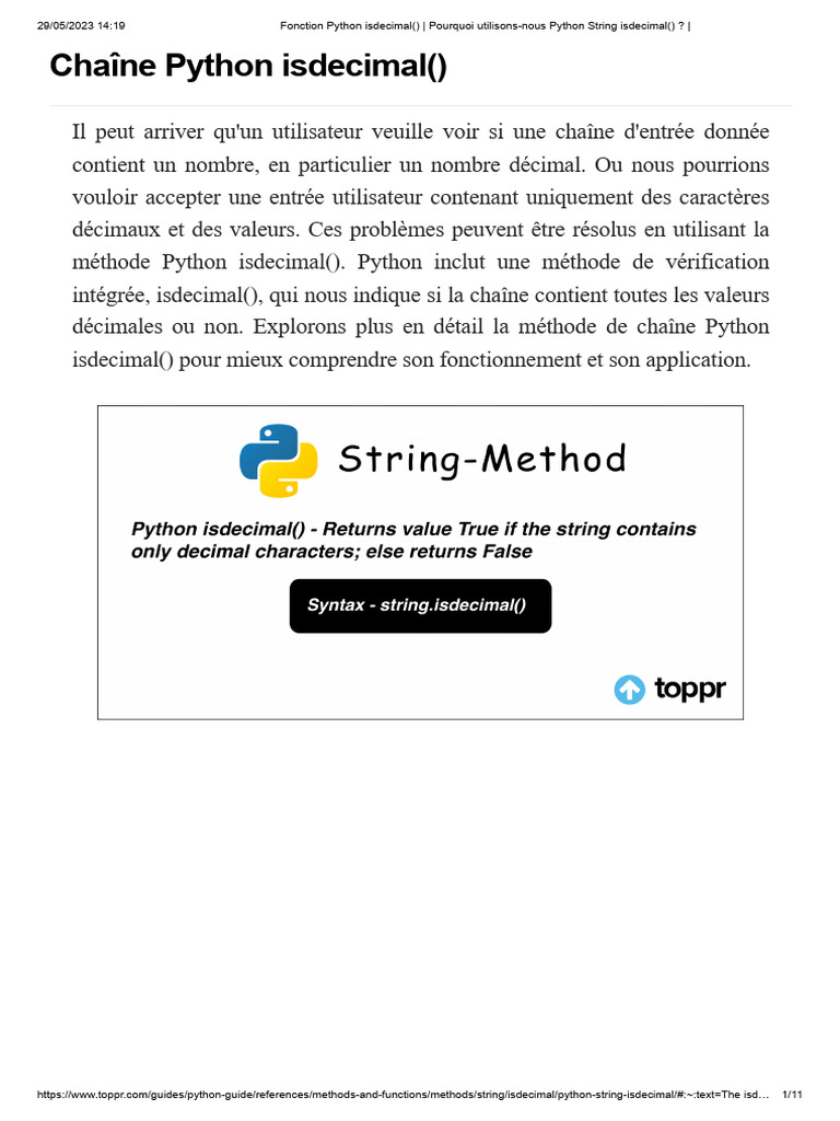 Comprendre isdecimal() en Python | PDF | Décimal | Python (Langage de ...