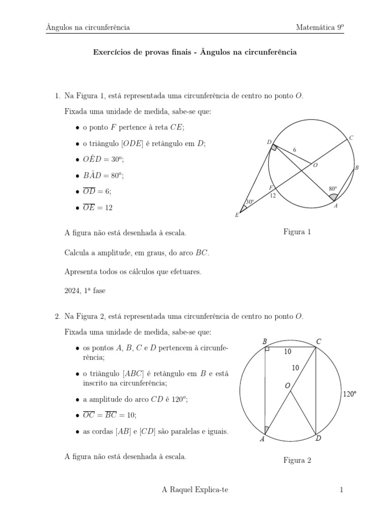 Exercícios sobre Ângulos na Circunferência | PDF | Círculo | Triângulo
