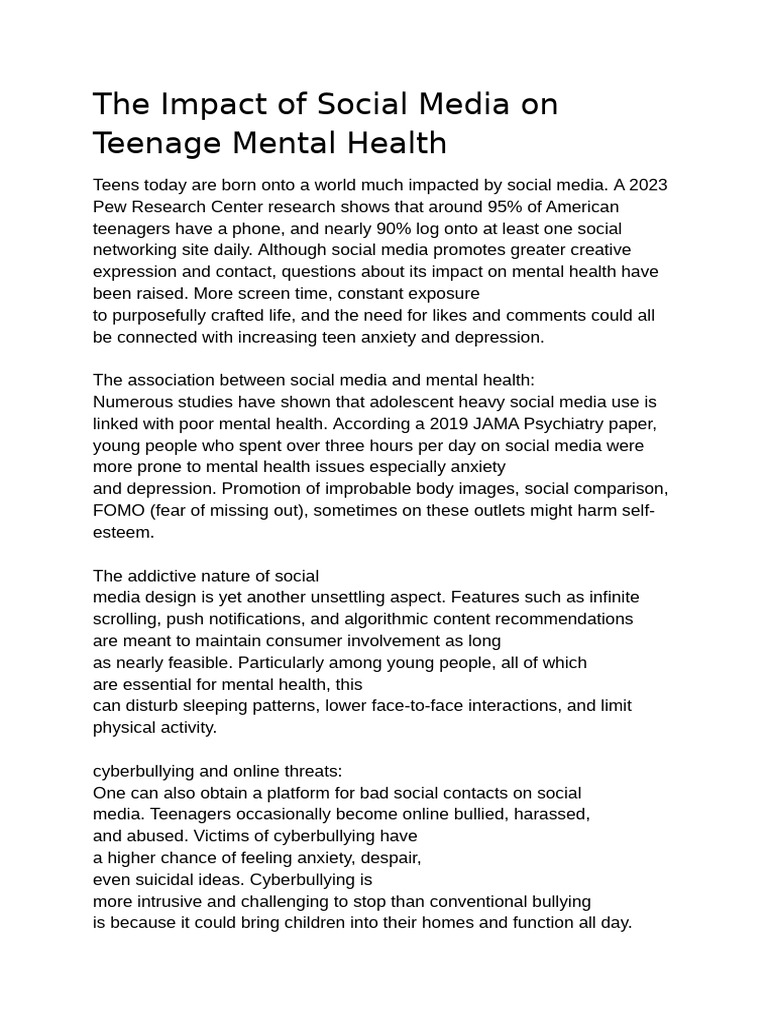 The Impact of Social Media On Teenage Mental Health | PDF ...