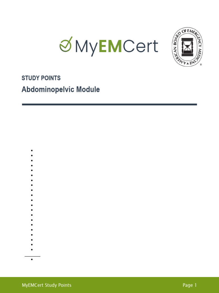 MyEMCert Abdominopelvic Study Points | PDF | Medical Diagnosis | Pregnancy